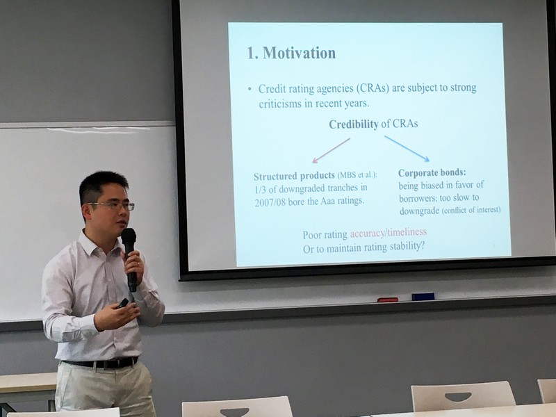 Dr Jeff Shen sharing on his research seminar “Are Market Implied Ratings Viable Alternatives to Credit Ratings?”