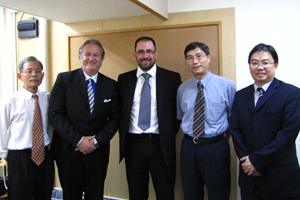 A group photo of ENU representatives and HSMC staff (From left: Mr. Edmond Lo, Mr. Patrick Hughes, Mr. Barry Neilson, Dr. Hackman Lee and Mr. Cornelius Man, Registrar of HSMC).