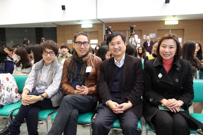 Group photo of Miss Ng, Mr Cheung, Mr James Chang, Head of Department and Prof Scarlet Tso, Dean of the School of Communication (from left to right)