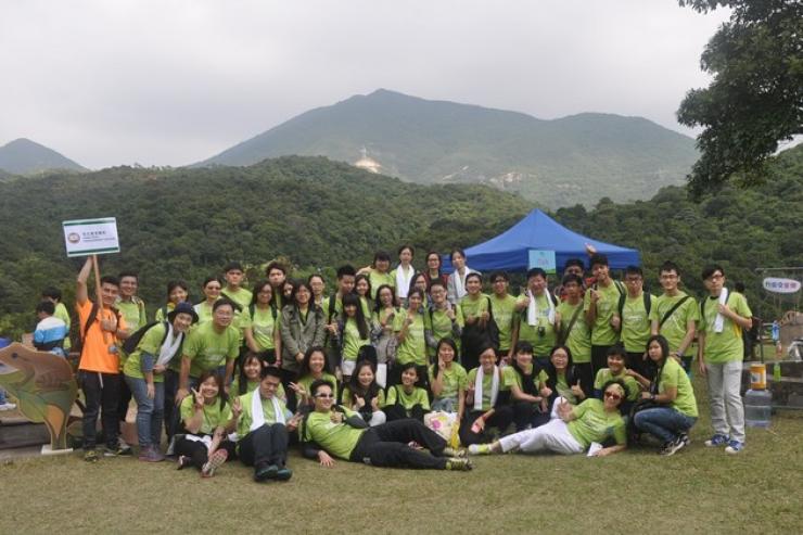 A group photo of Ms Molly Kung, Executive Director - Marketing of Chinachem Group (far right on front row); Prof Simon Ho, HSMC President (6th from right on third row), and our students and staff