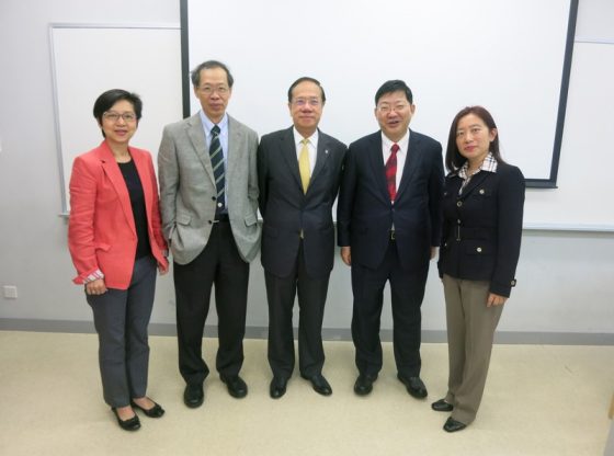 (From left to right) Ms Rebecca Chan, Director of Student Affairs, Vice-President Y V Hui (Academic and Research), Professor Albert Yip, President Simon S M Ho, Ms Joanna Kwok, Director of Executive Development Centre