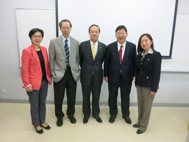 (From left to right) Ms Rebecca Chan, Director of Student Affairs, Vice-President Y V Hui (Academic and Research), Professor Albert Yip, President Simon S M Ho, Ms Joanna Kwok, Director of Executive Development Centre