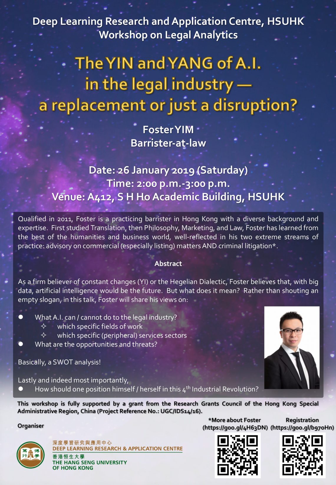 Workshop on Legal Analytics - The YIN and YANG of A.I. in the legal industry - a replacement of just a disruption?