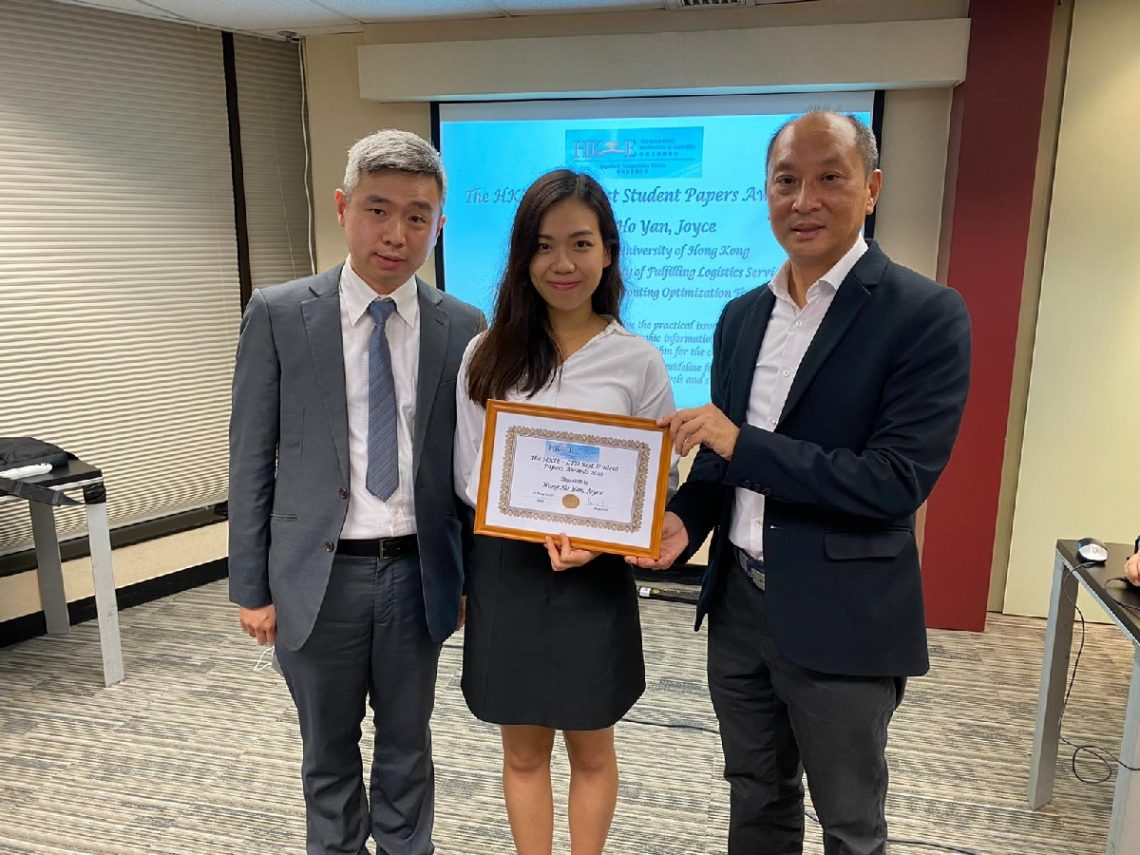 Supervisor Dr Daniel Mo (left) and the winning student Joyce Wong (middle)