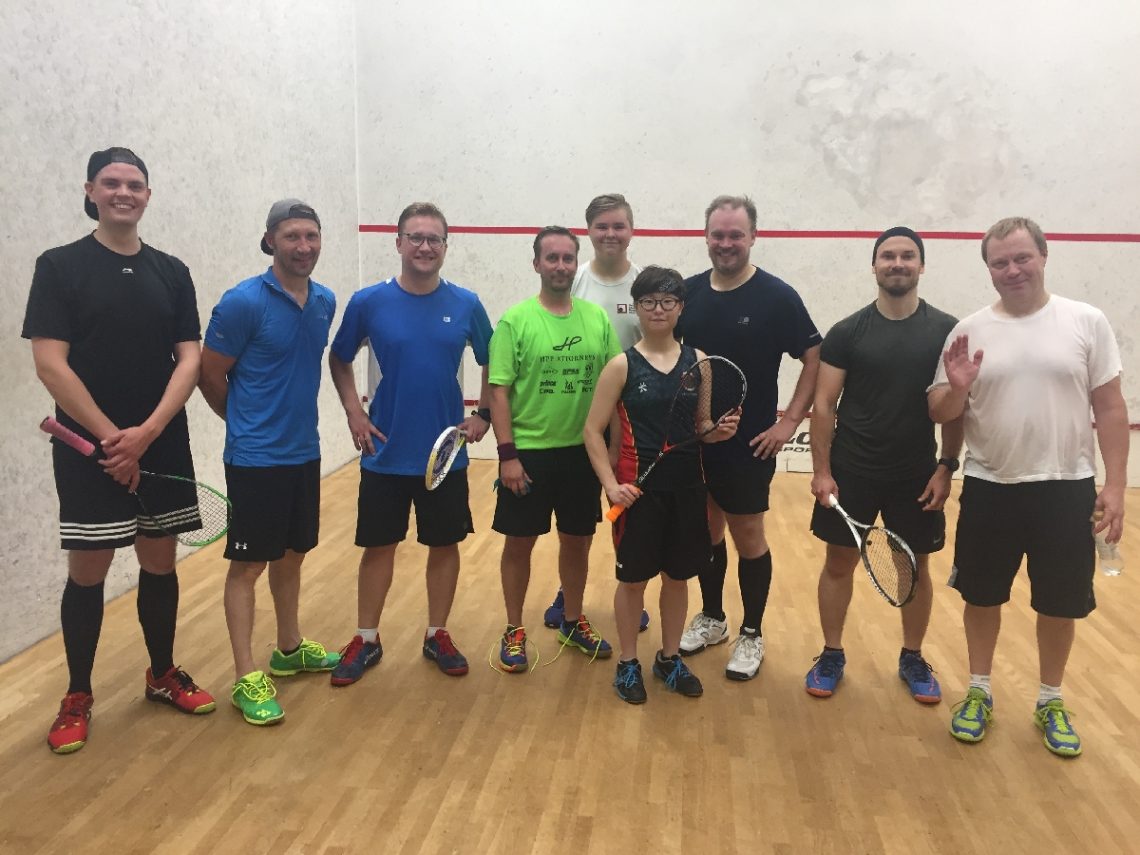 Monique (4th from right) gets a good result in Finnish international squash competition