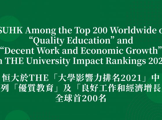 HSUHK Among the Top 200 Worldwide on “Quality Education” and “Decent Work and Economic Growth” in THE University Impact Rankings 2021