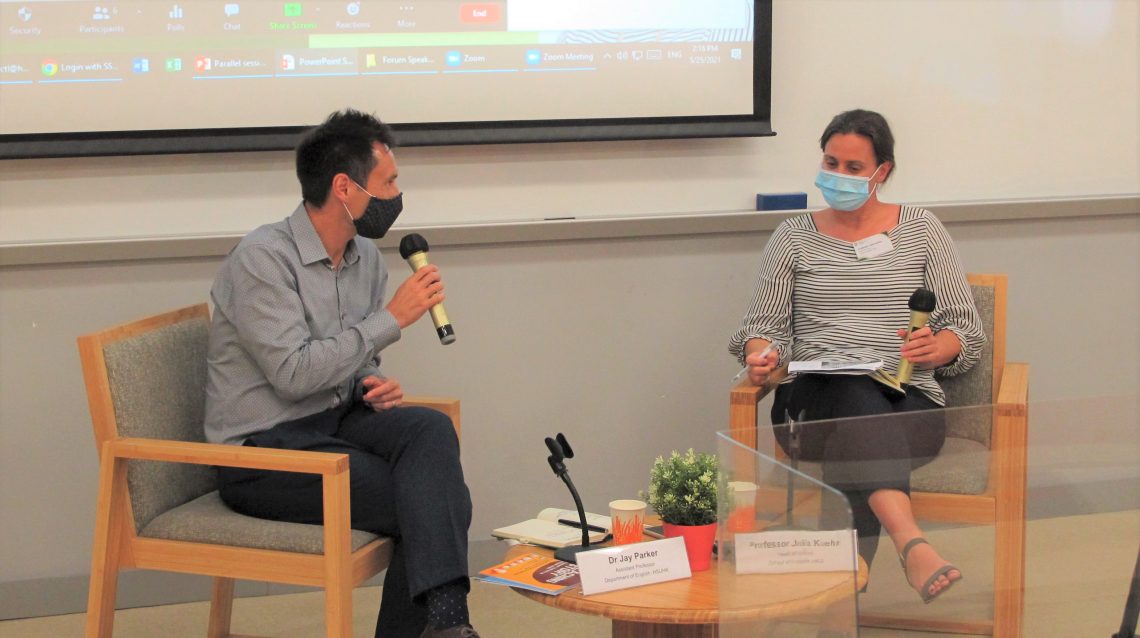 Dr Jay Parker (left) and Professor Julia Kuehn (right) speak on ‘Zooming in Liberal Arts Education: Online Learning in the New Normal’.