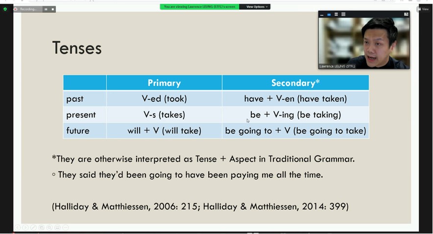 Mr Leung analyses the structures of different English tenses.