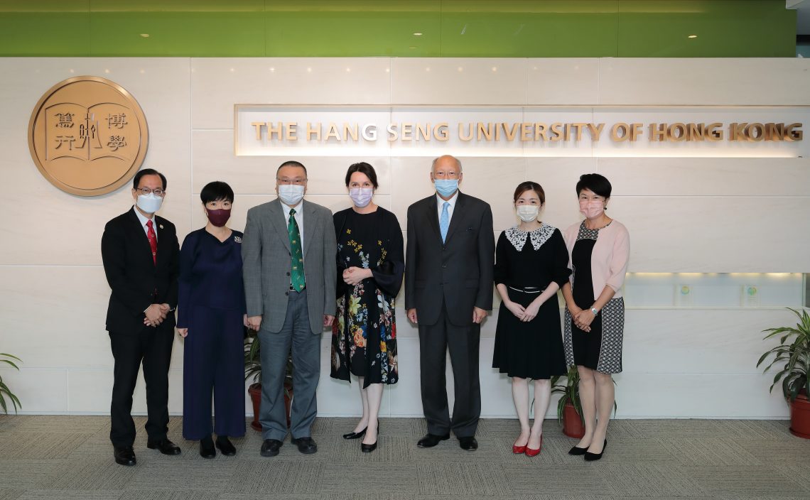 (From left) Mr M S Fung, Director of Communications and Public Affair; Ms Antonia Yeung, Associate Vice-President (Development and Campus Services); Professor Hon Chan, Acting President and Vice-President (Learning and Student Experience); Ms Alenka Suhadolnik, Ambassador Extraordinary and Plenipotentiary of the Republic of Slovenia to the People’s Republic of China; Mr Bernard Lau, Former Honorary Consul of the Consulate of the Republic of Slovenia in Hong Kong; Dr Shelby Chan, Associate Dean of School of Translation and Foreign Languages; and Ms Esther Lee, Director of Student Affairs.