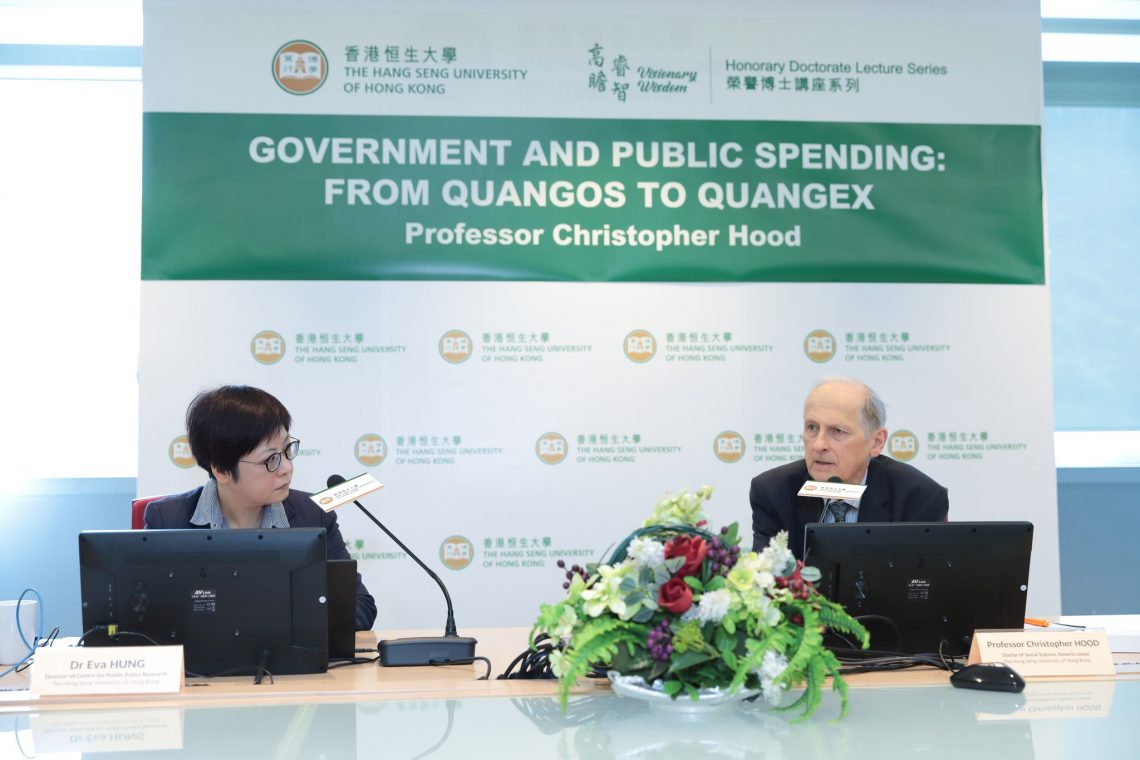 Professor Christopher Hood (right) and the moderator Dr Eva Hung, Director of Centre for Public Policy Research, HSUHK .